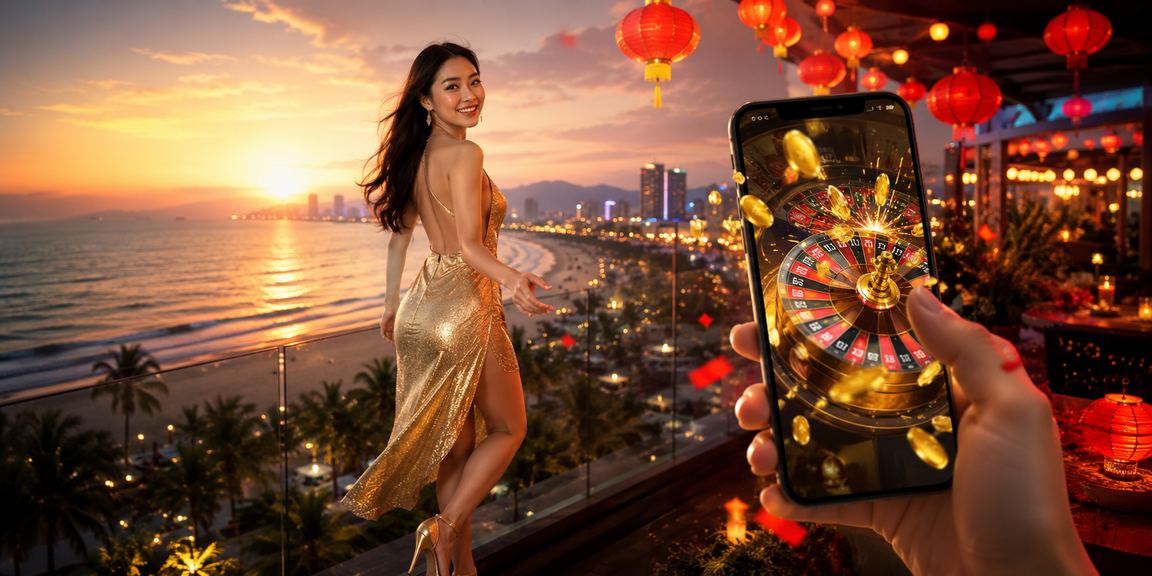 Người dùng tại bãi biển Đà Nẵng theo dõi kết quả bóng đá trên điện thoại
