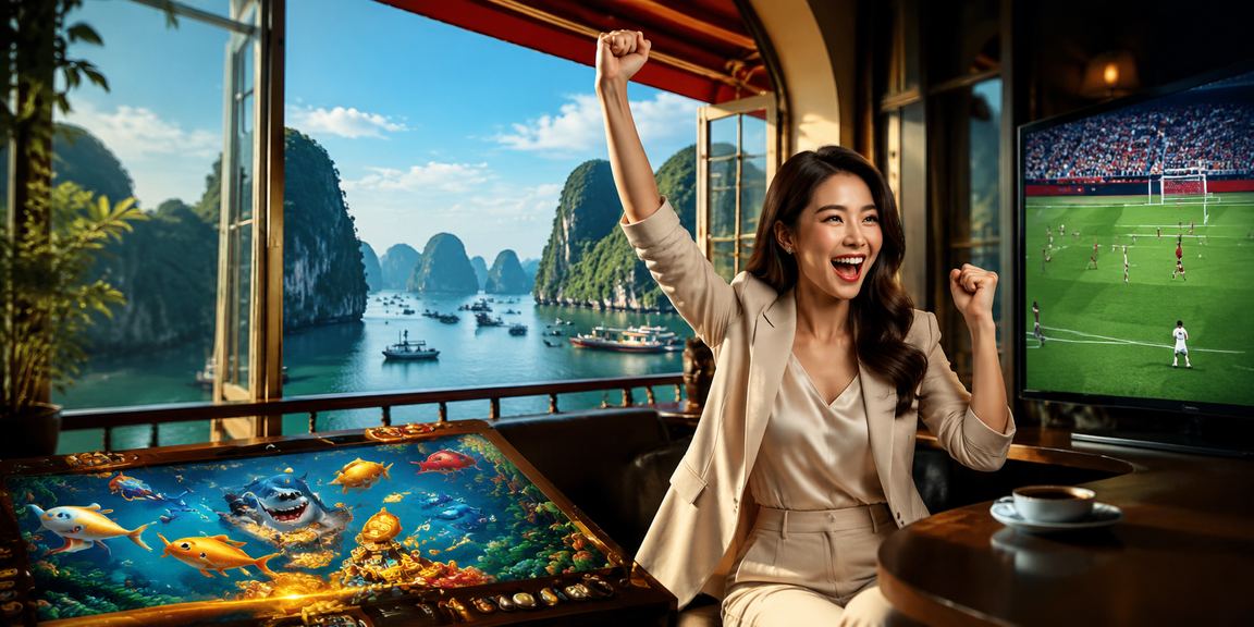 Người chơi ngồi bên vịnh Hạ Long nhâm nhi cà phê, mở điện thoại xem kèo thể thao buổi sáng