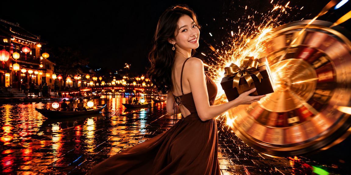 Người dùng xem kết quả xổ số tại quán cà phê Hội An với ánh đèn lồng vàng ấm