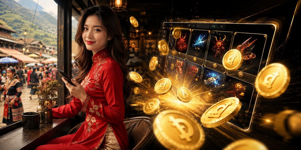 Phụ nữ mặc áo dài tại Sa Pa ngồi xem kèo esports trên máy tính bảng giữa núi rừng Tây Bắc